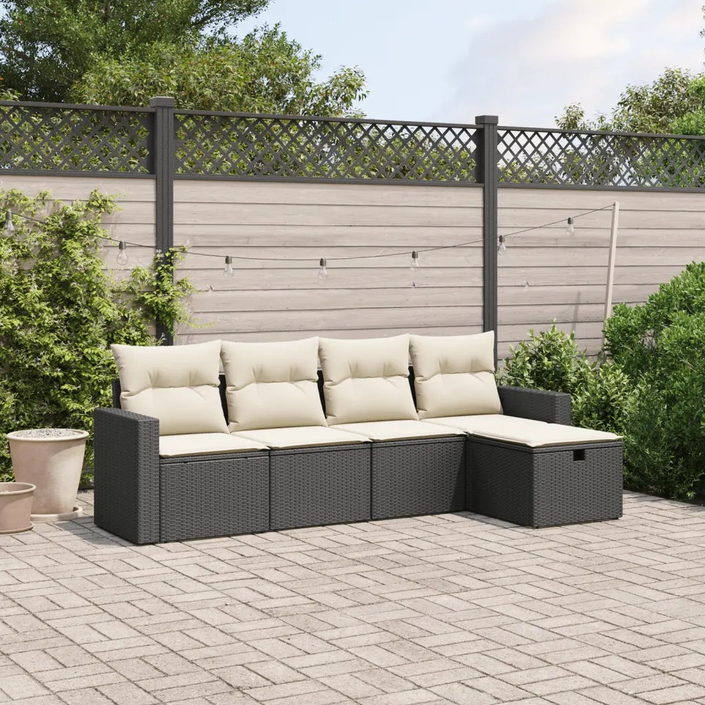 Set Divani da Giardino 5 pz | Set Salotto da Giardino con Cuscini in Polyrattan Nero