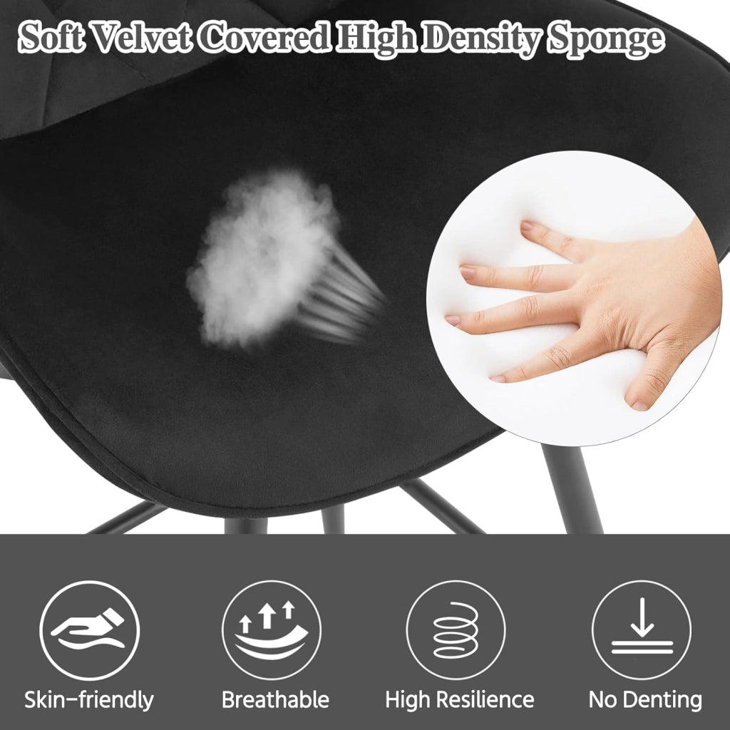 Sgabello Cucina, Sgabello Bar con Schienale e Poggiapiedi, Sedia in Velluto, con Gambe in Metallo, per Bistrot Pub Sala da Pranzo, Nero