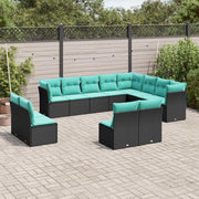Set Divani da Giardino 12 pz con Cuscini Nero in Polyrattan 3218467