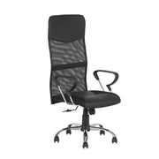 Sedia Presidenziale da Ufficio Ergonomica in Ecopelle e Rete Traspirante, Schienale Alto con Supporto Lombare, Altezza Regolabile, Base Cromata e Ruote 360