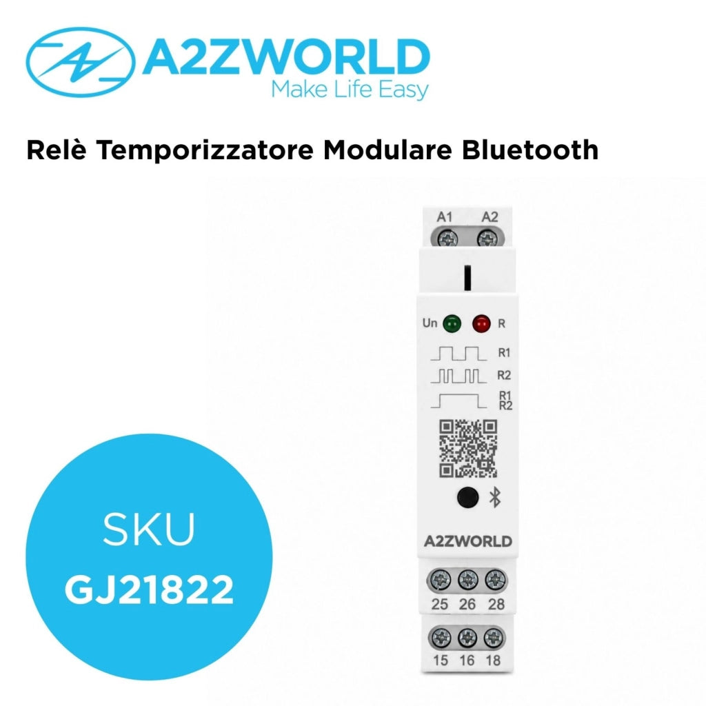 Relè Temporizzatore Bluetooth DIN 1 Modulo, 2 Uscite SPDT 16A AC/DC 24-240V