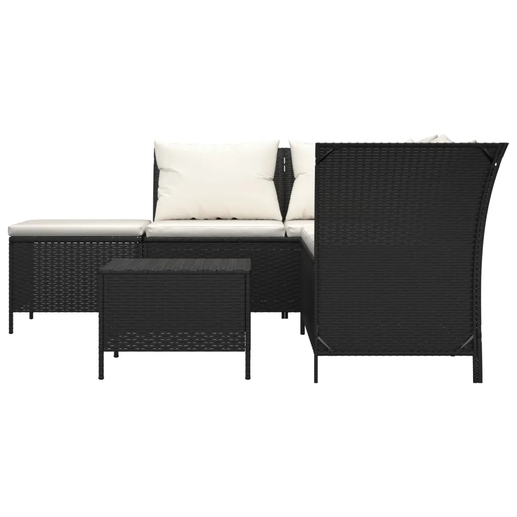 Set Divani da Giardino 4 pz con Cuscini Nero in Polyrattan cod mxl 35616