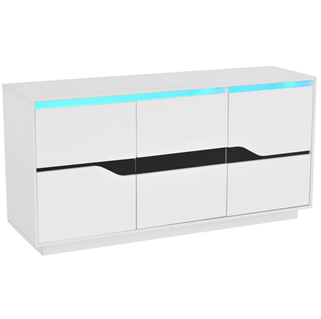 Credenza ULEVR 140x40x70 cm con 3 ante, 5 ripiani regolabili e LED USB, bianco e nero