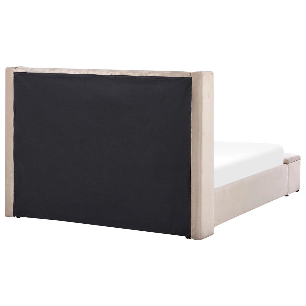 Letto matrimoniale ad acqua in velluto beige con cassapanca 160 x 200 cm moderno glam morbido materasso camera da letto