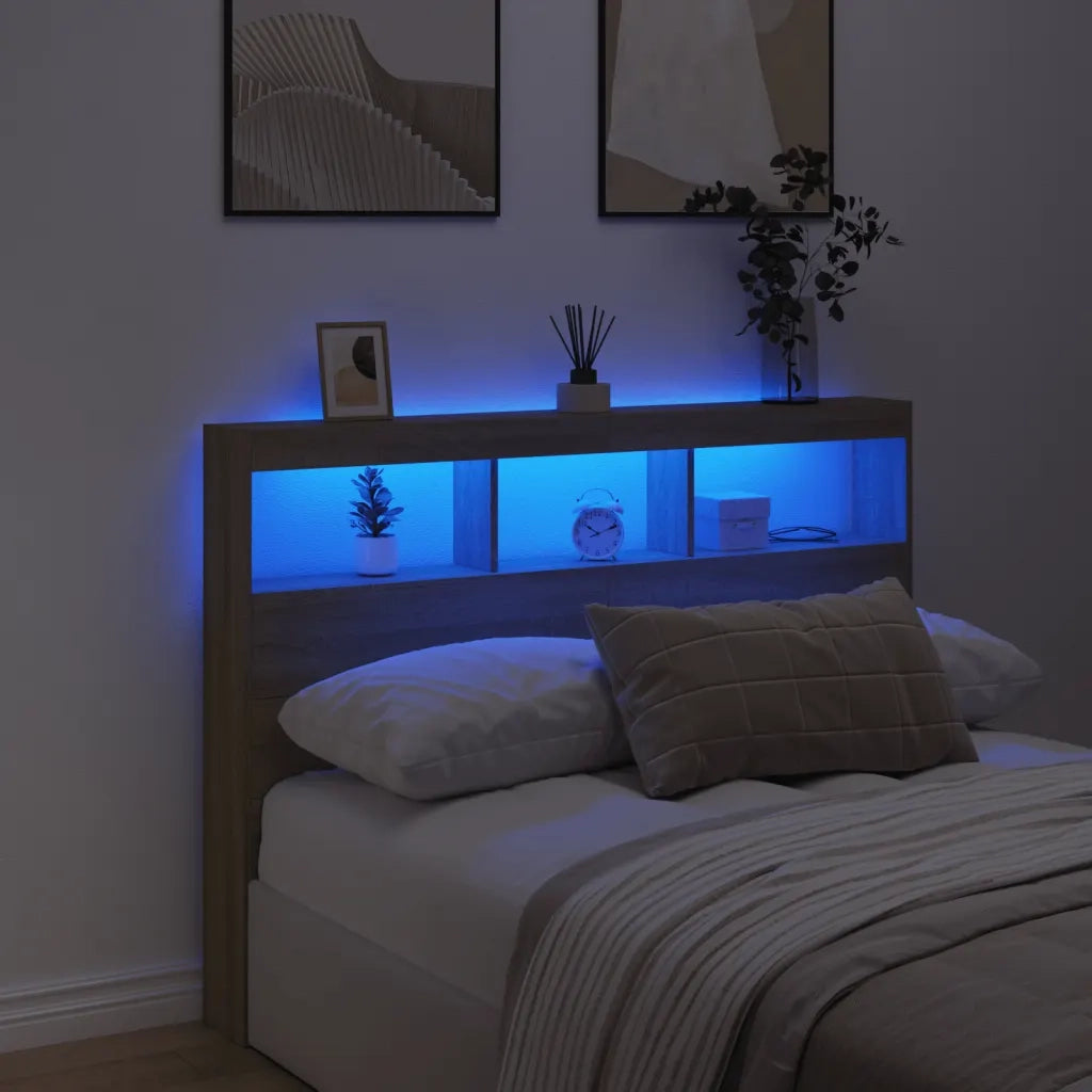 Testiera con Contenitore a LED Rovere Sonoma 140x17x102 cm 839198