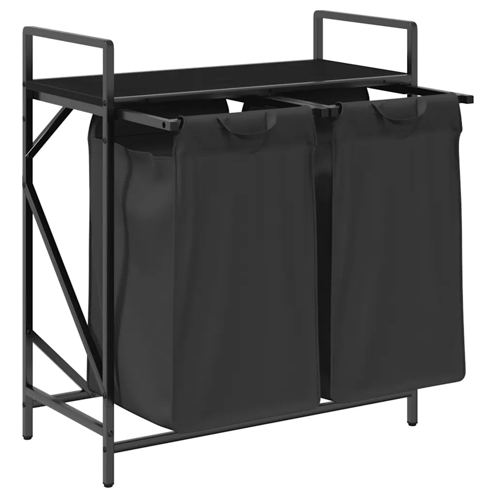 Cesto per la Biancheria 2 Scomparti con Ripiano Rovere Nero CFW5021693