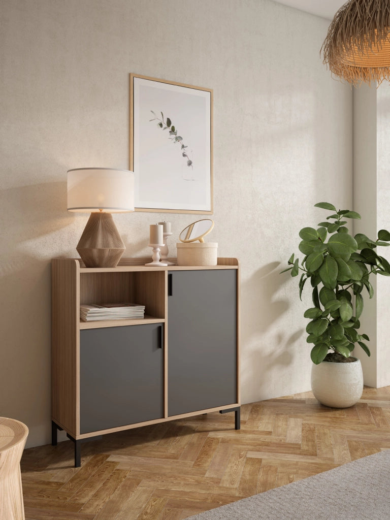 Credenza d’ingresso Herdasa effetto noce chiaro e grafite 88×90×33?cm