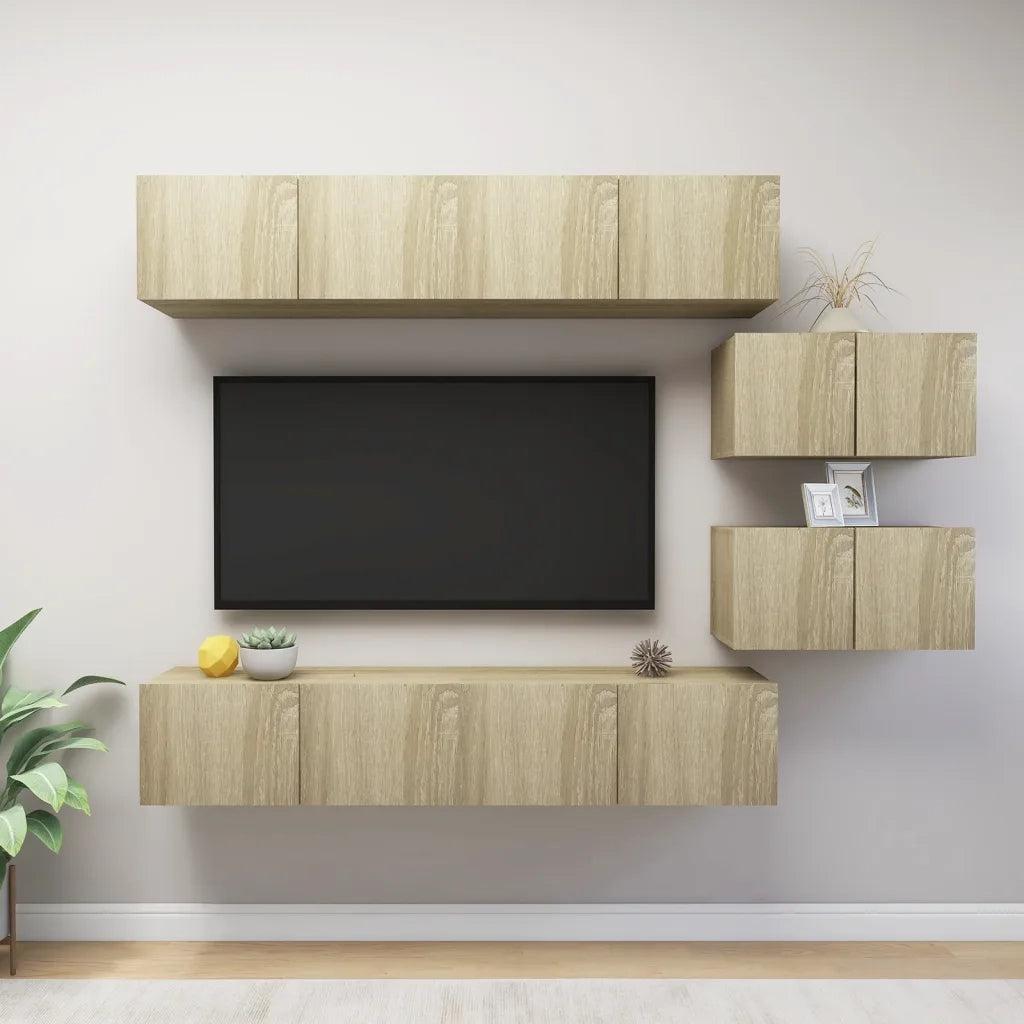 Set di Mobili Porta TV 6 pz-Set di 6 Credenza per TV Rovere Sonoma in Legno Multistrato 756545