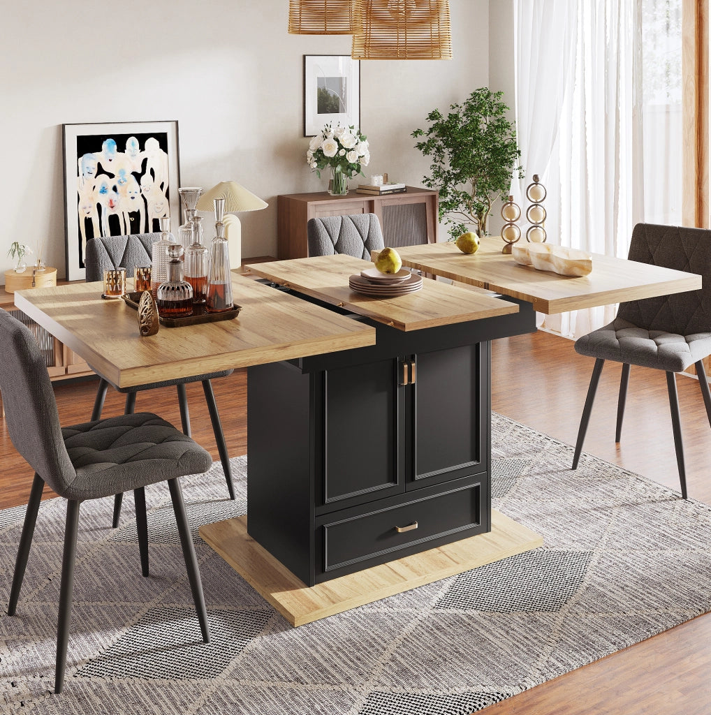 Tavolo da pranzo 110x80x75 cm estensibile con vano contenitore in MDF e metallo naturale