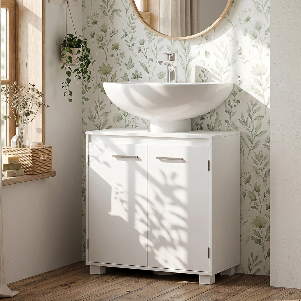 Mobile Sotto Lavabo con Ripiano Regolabile e 2 Ante 60x30x60 cm Bianco