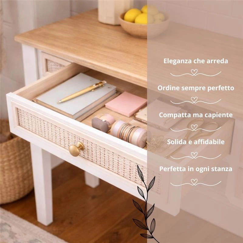 MA MAISON SCRIVANIA BIANCA IN LEGNO 90X40X79 CM CON 5 CASSETTI, SCRITTOIO ELEGANTE STILE SHABBY CHARM PER STUDIO E CAMERA