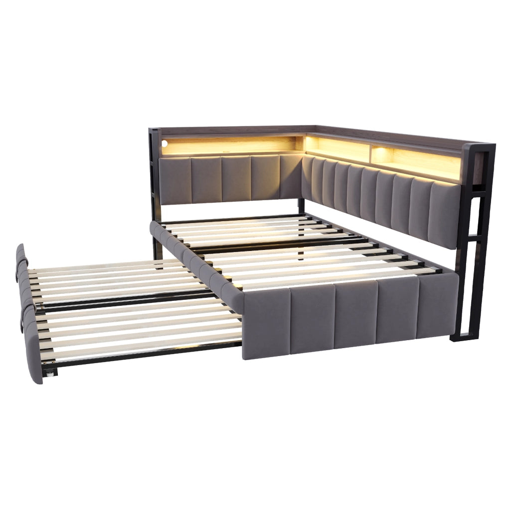 Divano letto estraibile 90x200 cm con LED, USB e USB-C