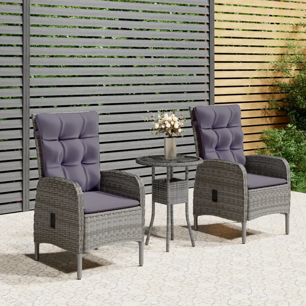 Set da Bistrot per Giardino 3 pz in Polyrattan Grigio 3058542