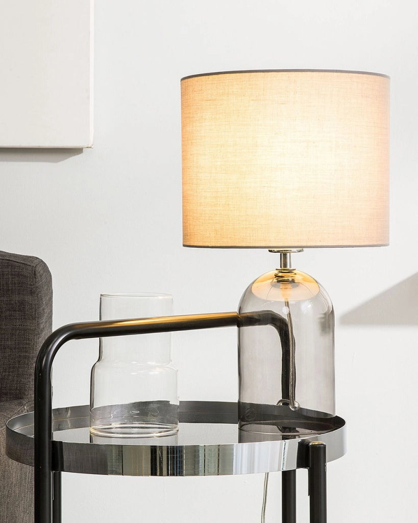 Lampada da Tavolo Trasparente e Grigio Base in Vetro Tamburo in Poliestere Paralume Design Moderno