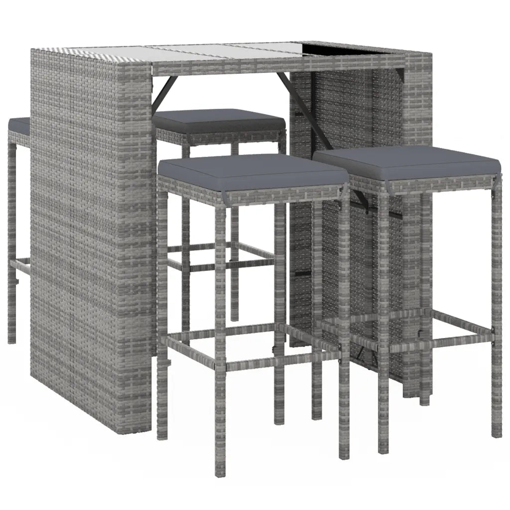Set Bar da Giardino 5 pz | Set Salotto da Giardino con Cuscini in Polyrattan Grigio