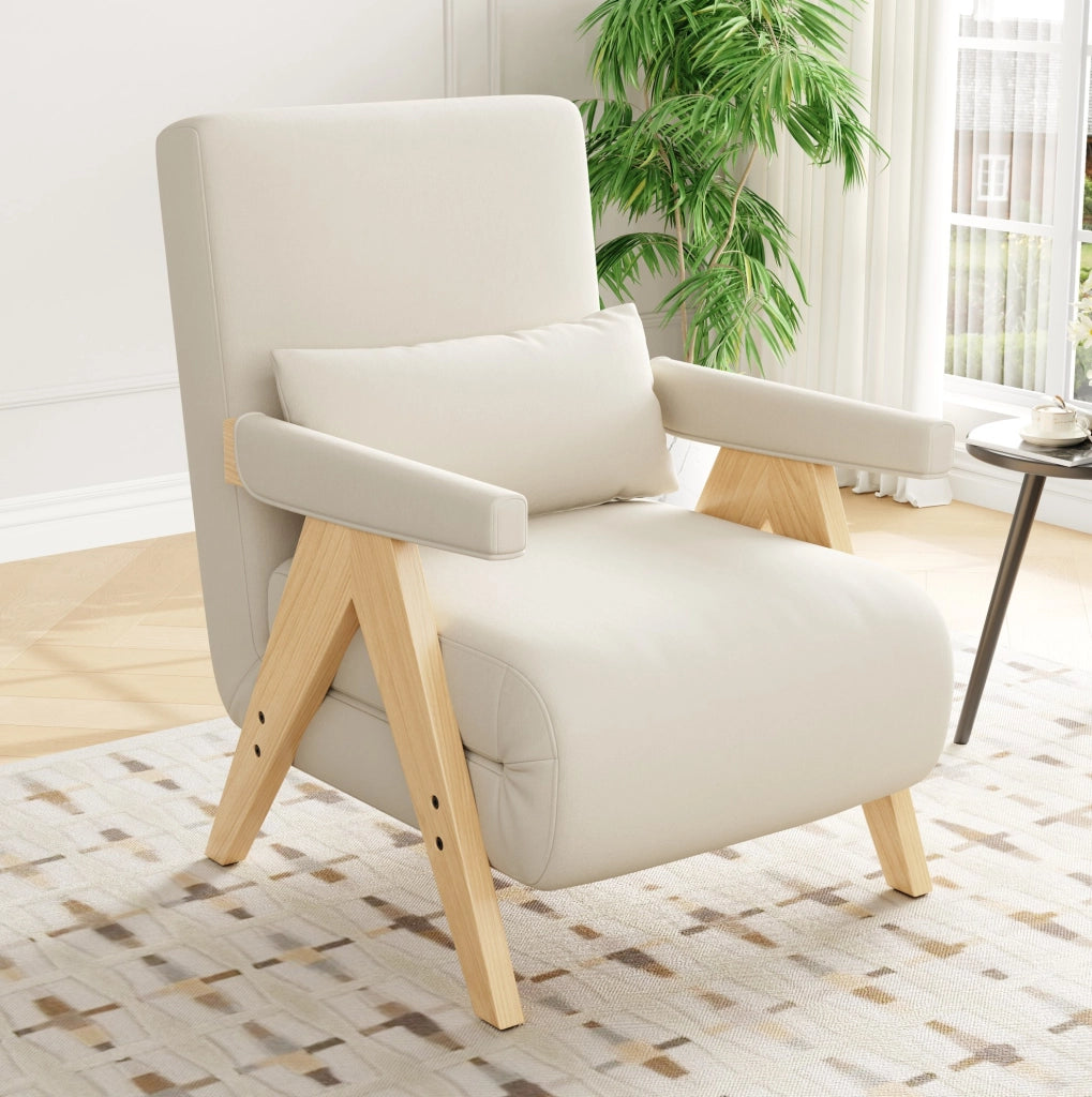Poltrona letto 3 in 1 beige con schienale regolabile