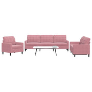Set di Divani 3 pz con Cuscini rosa in Velluto