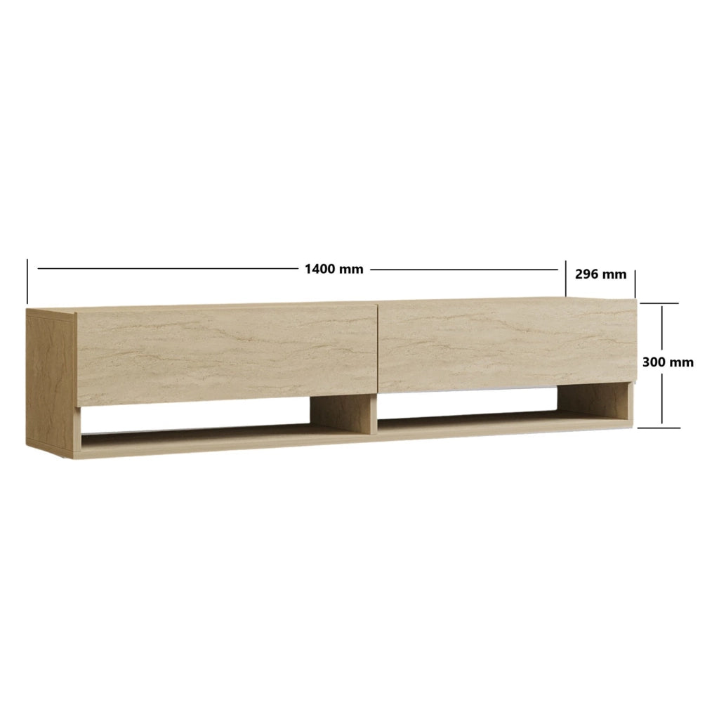 Olmi, Mobile Porta tv 2 Ripiani, 141x30x31h cm Beige Marmo