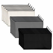 15 pacchi di borse in canvas di cotone con cerniera, da utilizzare come contenitore o astuccio, per uso DIY a casa, per prodotti di make-up/cosmetici/articoli da toeletta (nero, grigio e bianco)