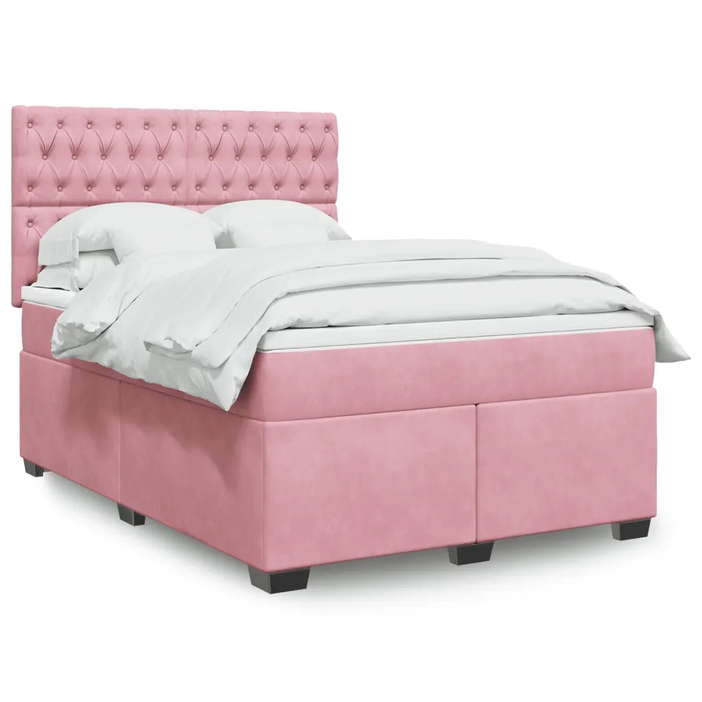 Giroletto a Molle con Materasso Rosa 140x190 cm in Velluto