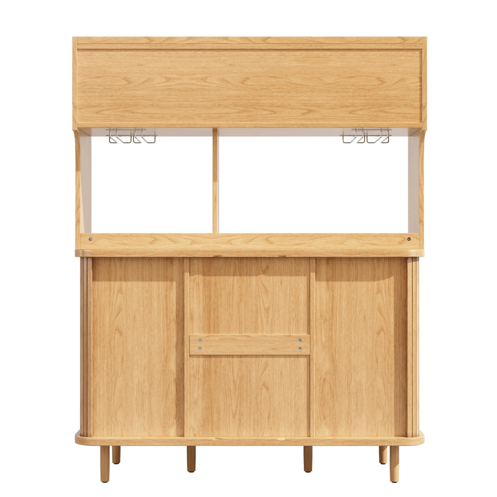 Buffet con Ante in Vetro Scorrevoli e Rattan ¨C MINIMAL ¨C Legno/Noce, 174,5 cm, 60 kg