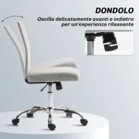 Sedia Ufficio Senza Braccioli con Altezza Regolabile e Seduta Girevole, Rivestimento in Tessuto, Grigio