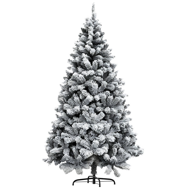 Albero di Natale in pino innevato super spesso con base a croce in ferro pieghevole, effetto neve realistico con rami che si aprono a ombrello (210cm)