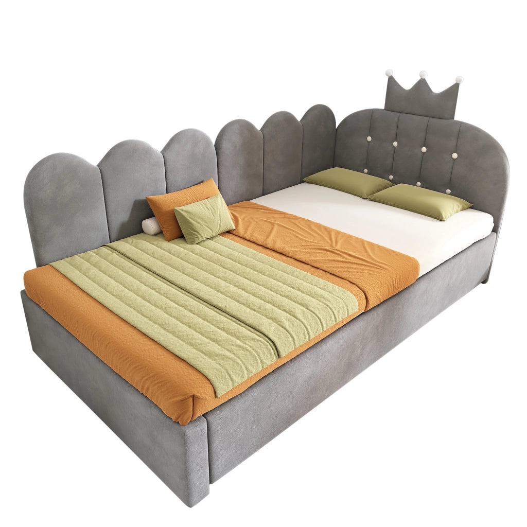 Letto divano estraibile 90 × 200 cm e 90 × 190 cm con vano letto, senza materasso, in velluto grigio