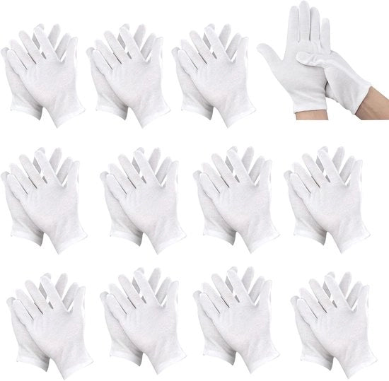 12 Pair di Manopole in Cotone Bianco - Cotone Zoppa - Manopole Bianche - Manopole in Cotone - Manopole in Cotone da Giorno - Manopole in Cotone per la Curatela della Pelle, Ricerca di Gioielli - 23 cm