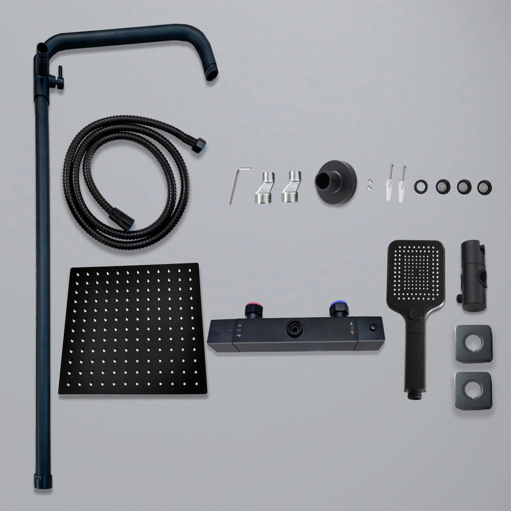 Colonna doccia con miscelatore termostatico, saliscendi doccia tondo regolabile 72-120cm, nero