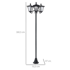 Lampada Da Giardino Solare A 3 Fiamme Con LED Nero 51,5 X 47 X 182,5 Cm In Acciaio Inossidabile