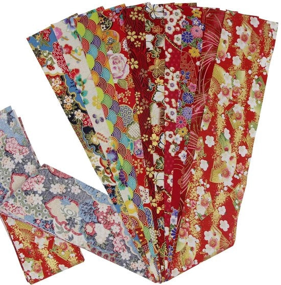 Stoffa in Telaio Giapponese - 10 Pezzi - Disegno Orologio - 7,5 x 100 cm - Per Cucire/Quilting - 100% Cotone - Totale 0,8 m² - Stoffa per Cucito