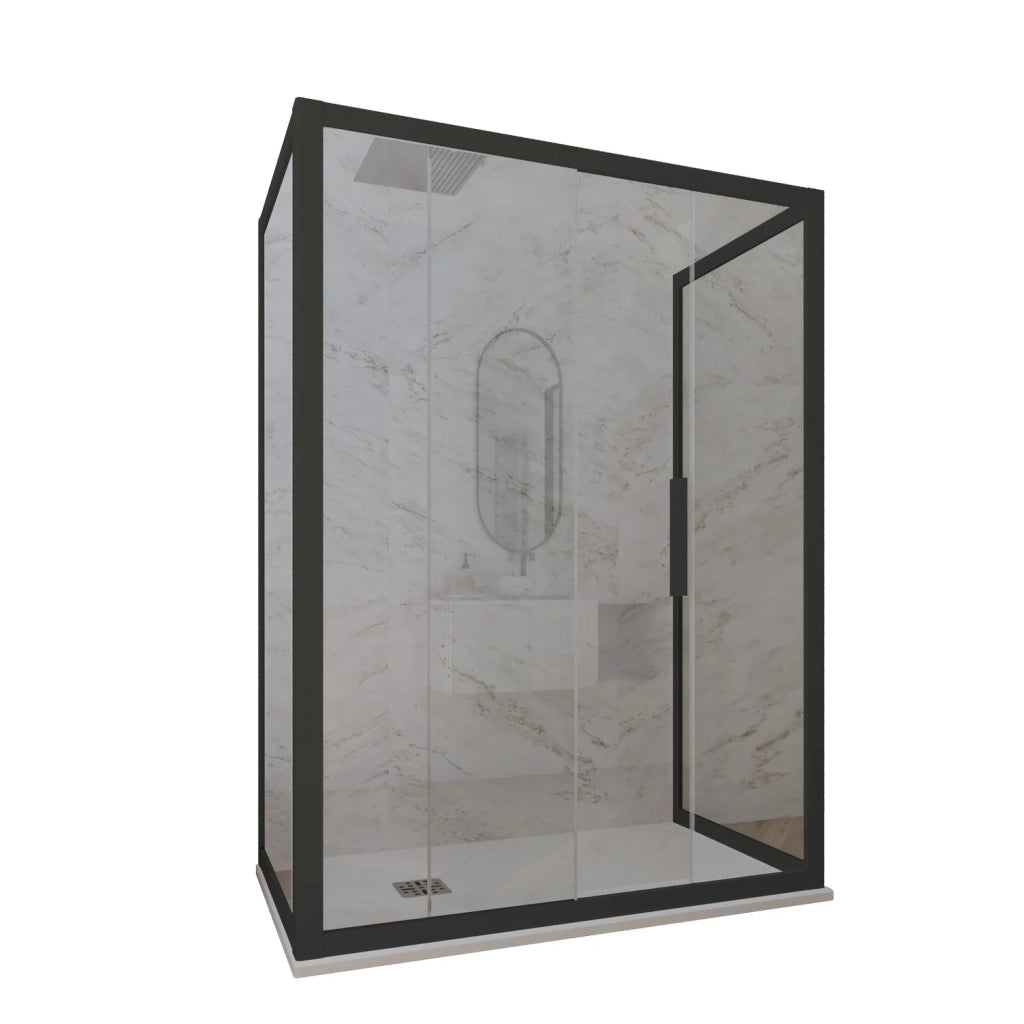 Box doccia 3 lati 70x100x70 CM H 200 Vetro Trasparente Profilo Nero Matt mod. Deco Trio