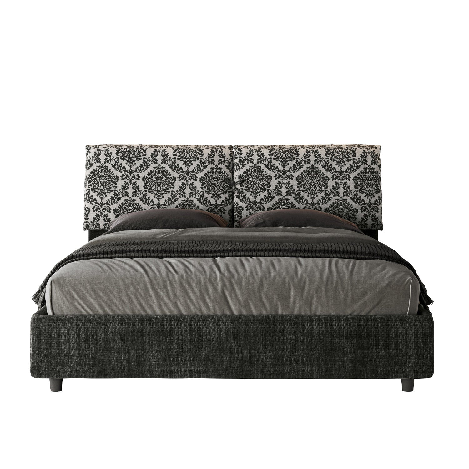 Letto Matrimoniale 160x210 cm con Rete e Contenitore con Testata e Alzata Comoda Imbottito in Tessuto Agata Mados Blu