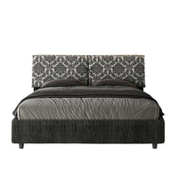 Letto Matrimoniale 160x210 cm con Rete e Contenitore con Testata e Alzata Comoda Imbottito in Tessuto Agata Mados Blu