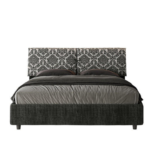 Letto Matrimoniale 160x210 cm con Rete e Contenitore con Testata e Alzata Comoda Imbottito in Tessuto Agata Mados Blu