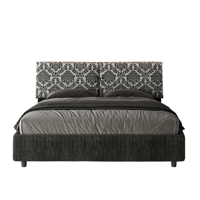 Letto Matrimoniale 160x210 cm con Rete e Contenitore con Testata e Alzata Comoda Imbottito in Tessuto Agata Mados Blu