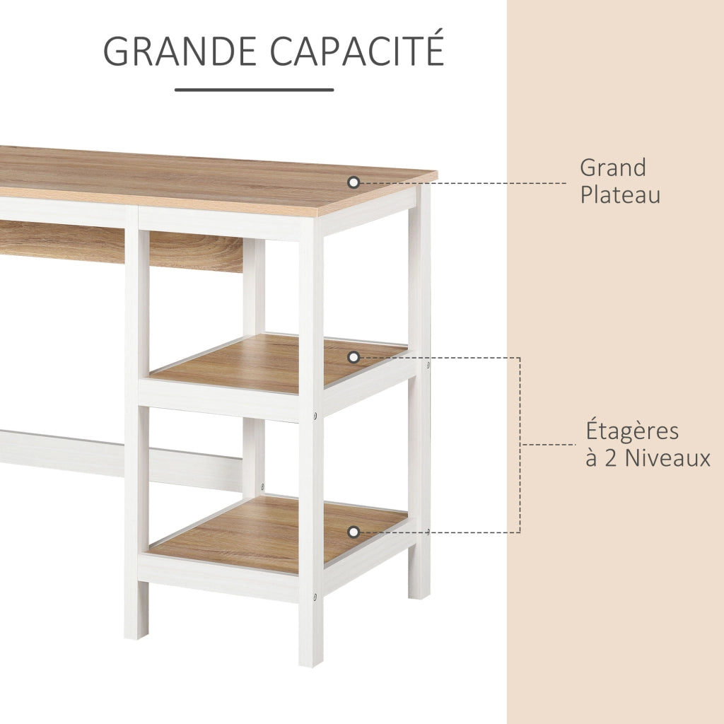 Scrivania Computer con 2 Ripiani ¨C Zephmum ¨C MDF Rovere Bianco 110x48x76 cm