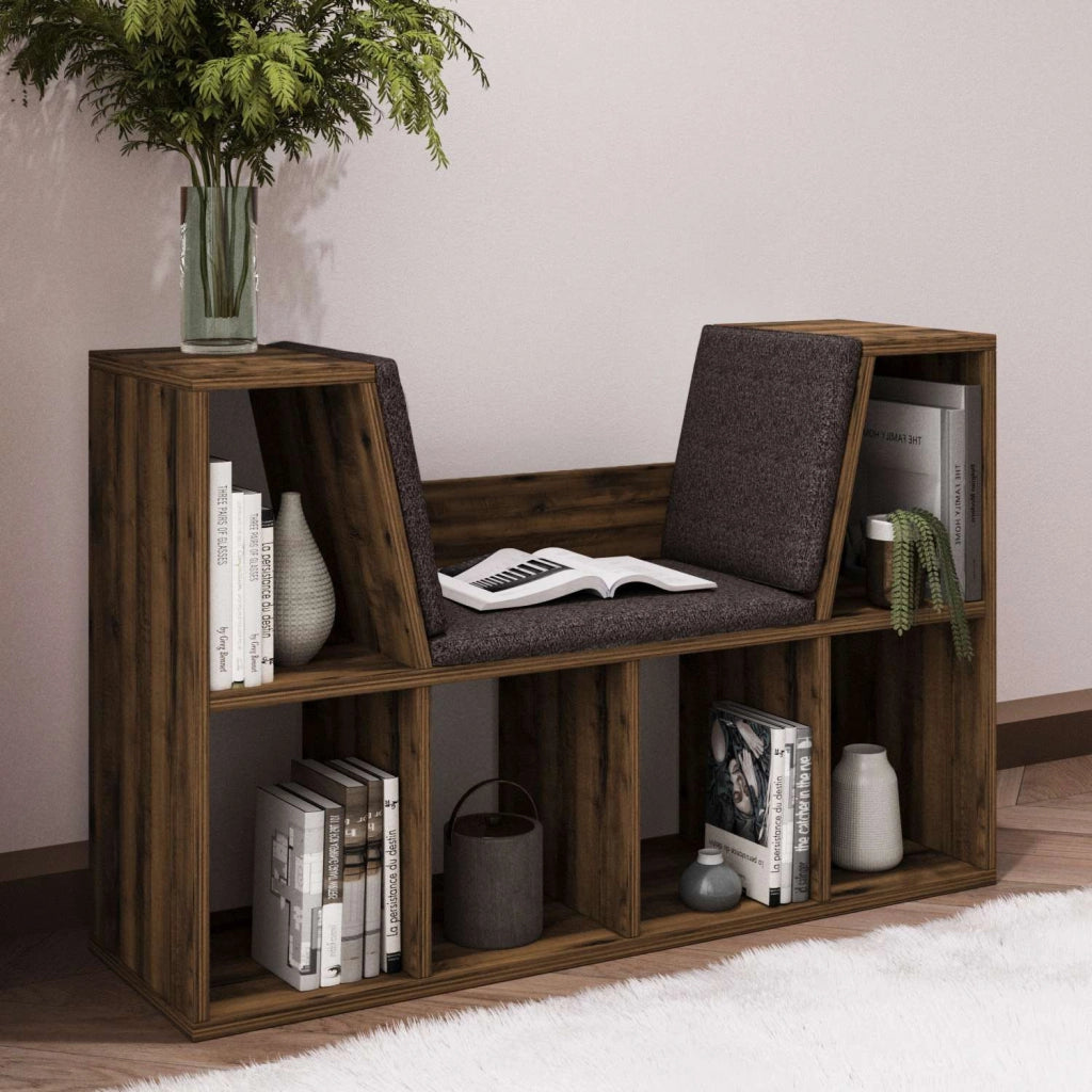Libreria "Livora" con seduta in legno - 103 x 30 x 63 cm - Marrone