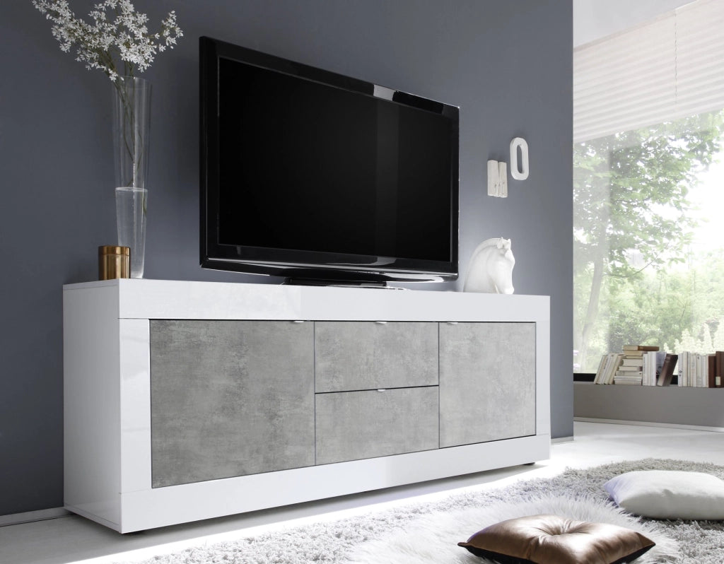 Sinello, Mobile Porta tv 2 Vani, 210x43x65h cm Bianco Lucido