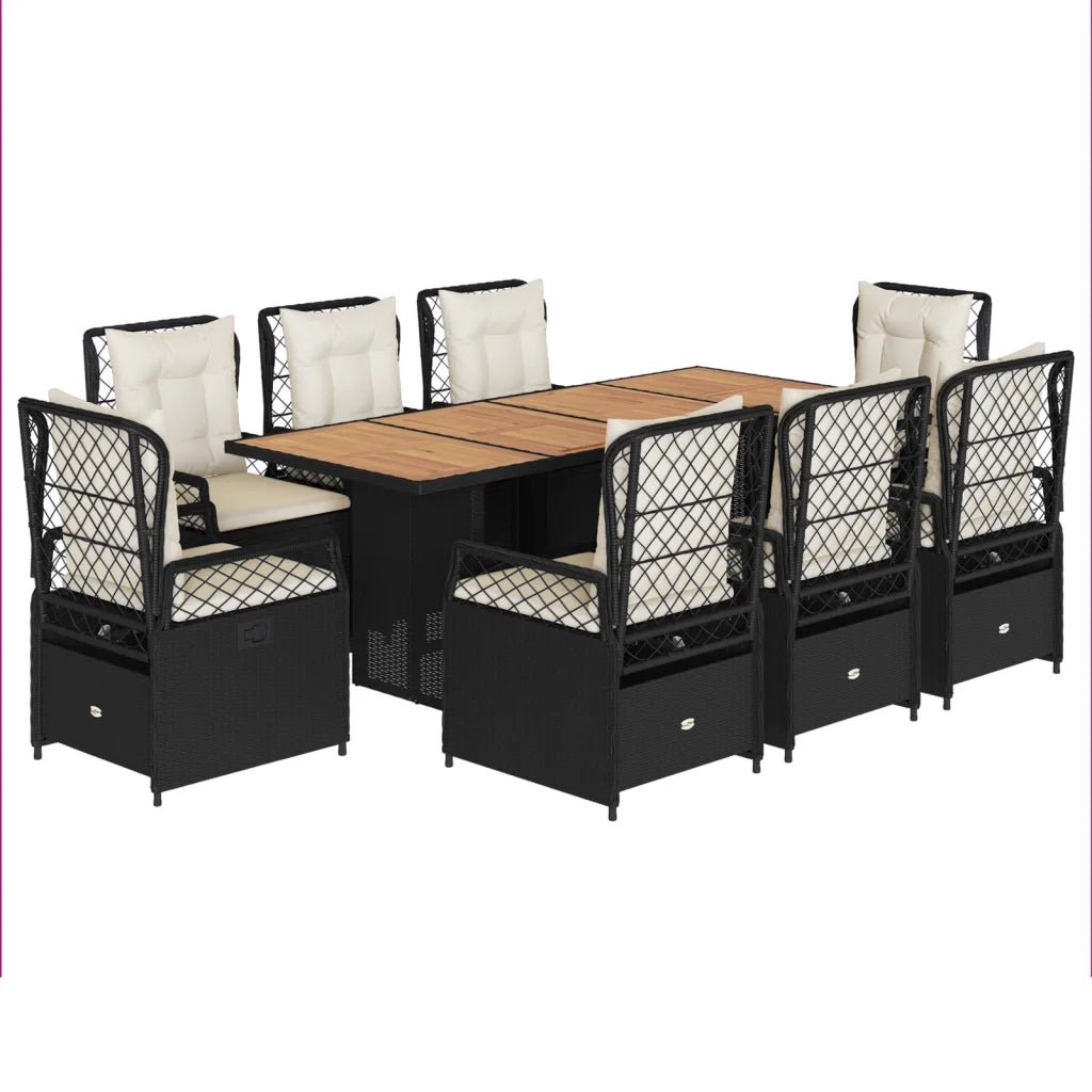 Set da Pranzo da Giardino 9 pz con Cuscini Nero in Polyrattancod mxl 117148