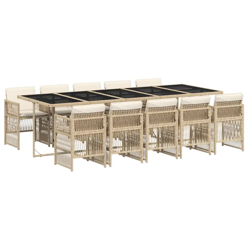 Set da Pranzo da Giardino 11 pz con Cuscini Beige in Polyrattan 3210934