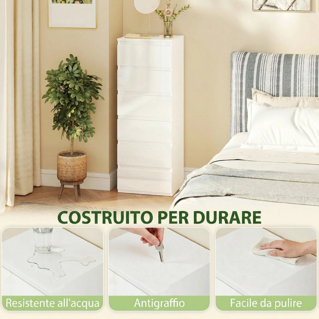 Com¨° Bianco a 6 Cassetti ¨C zephmum ¨C Finitura Lucida