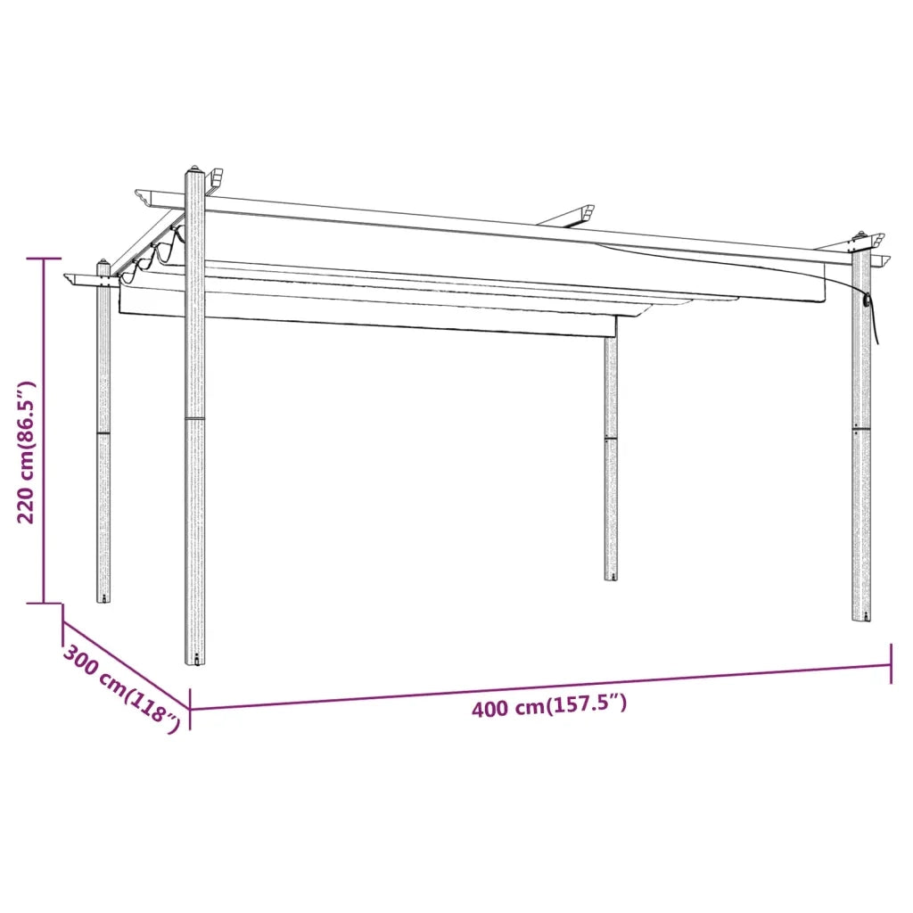 Pergola da Giardino con Tetto Retrattile 4x3 m Crema