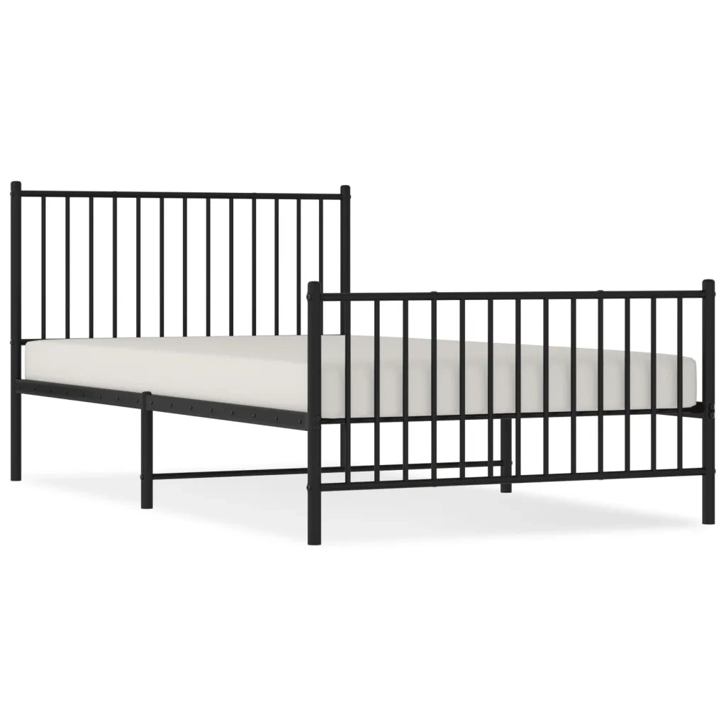 Letto singolo | Letto per adulti | Giroletto con Testiera e Pediera Metallo Nero 107x203 cm