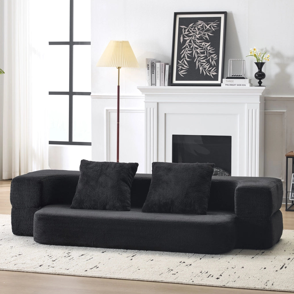 Divano letto pieghevole 2 posti - funzione letto e cuscini inclusi - in schiuma - nero