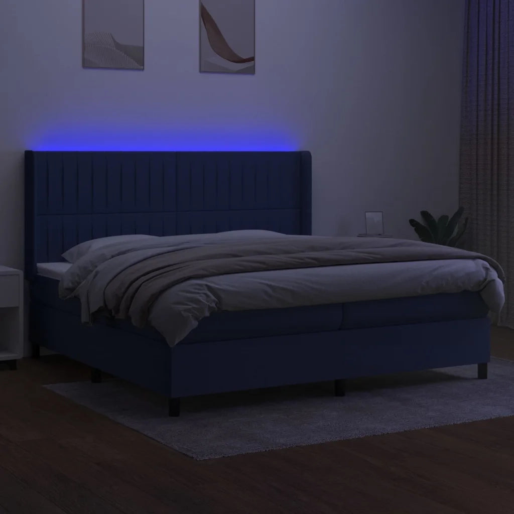 Letto a Molle Materasso e LED Blu 200x200cm in Tessuto 3138507