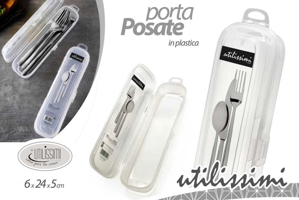 Contenitore Astuccio Portaposate in Plastica Trasparente 24 x 6 x 5 cm