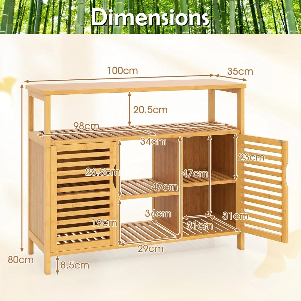 Armadio da bagno in bambù con ante a persiana e mensole, organizer per soggiorno, ingresso, cucina, sala da pranzo, 100 x 35 x 80 cm, naturale