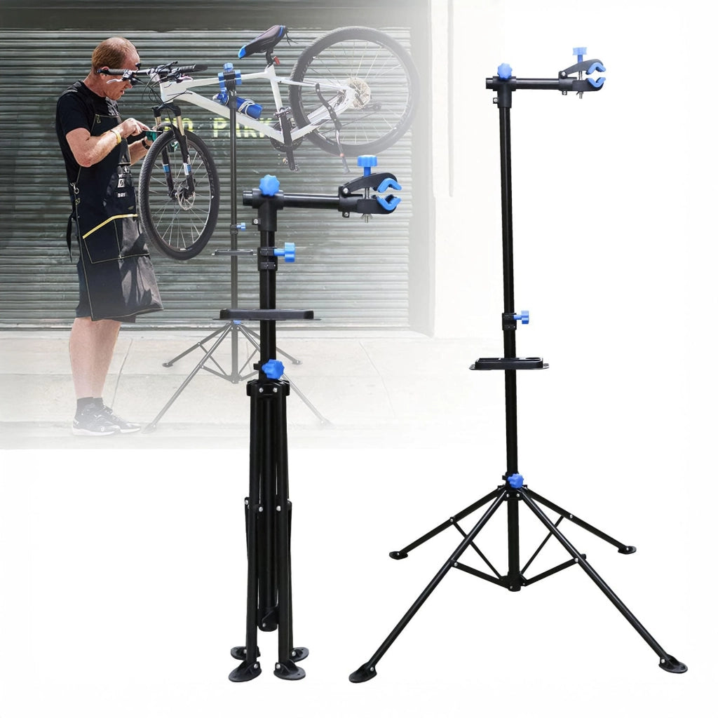 Shelter - Supporto per Riparazione Bici 198x104 cm Cavalletto Bicicletta con Porta Utensili in Acciaio Nero